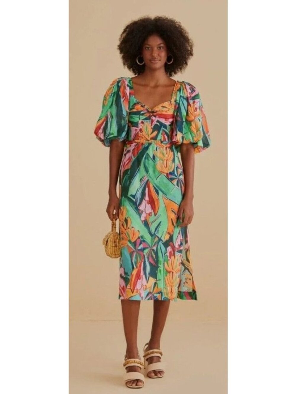 Farm Rio Banana Foliage Short Sleeve Midi Dress Size S NWT $245 - Picture 1 of 7